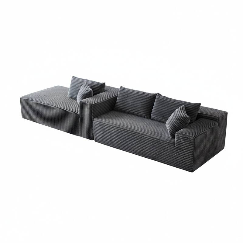 103.54" Flannel L-Shaped High-Density Modern Modular Sectional Sofa with Chaise & Pillows