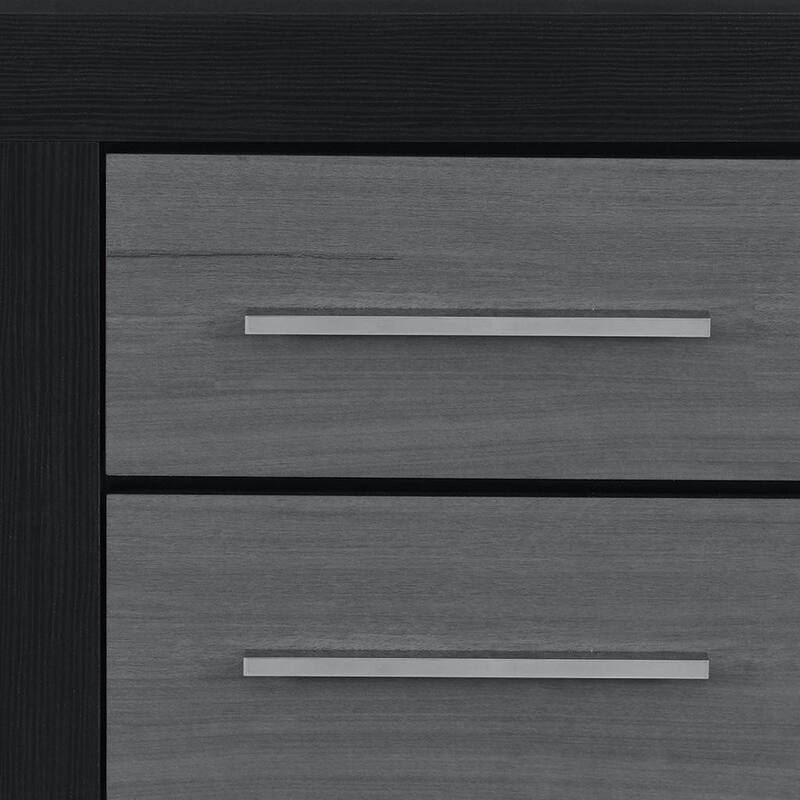 HomeRoots 23" Black And Gray Wood Square Two Drawer Nightstand