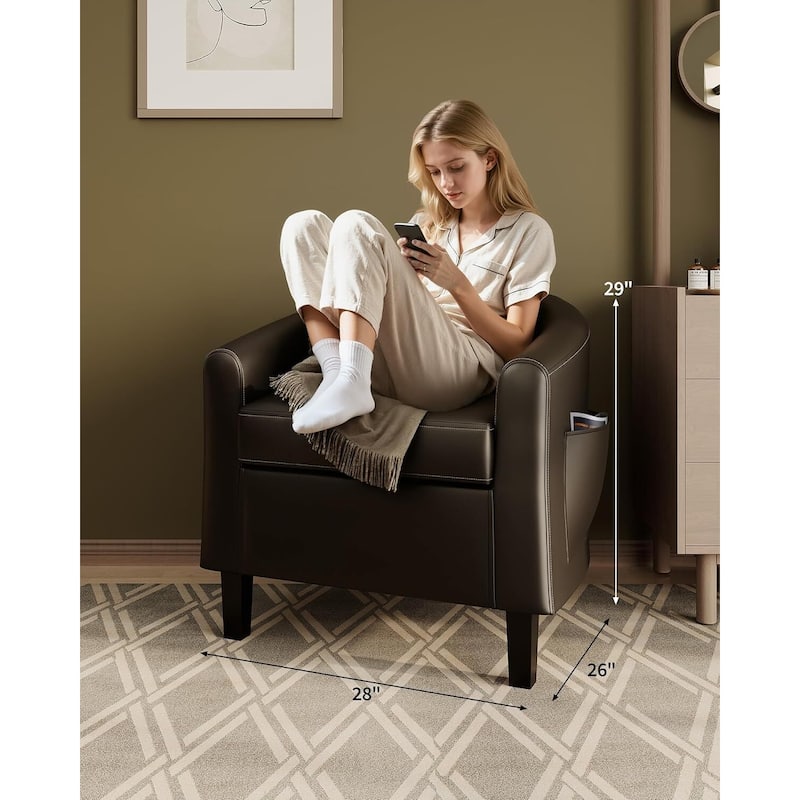 Faux Leather Sofa Accent Chair for Living Room Bedroom Reading Room