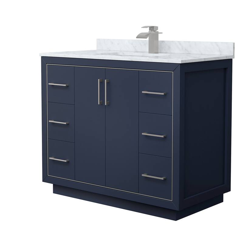 Wyndham Collection WCF1111-42S-NAT-MXX Icon 42" Free Standing Single - Dark Blue / Brushed Nickel Hardware