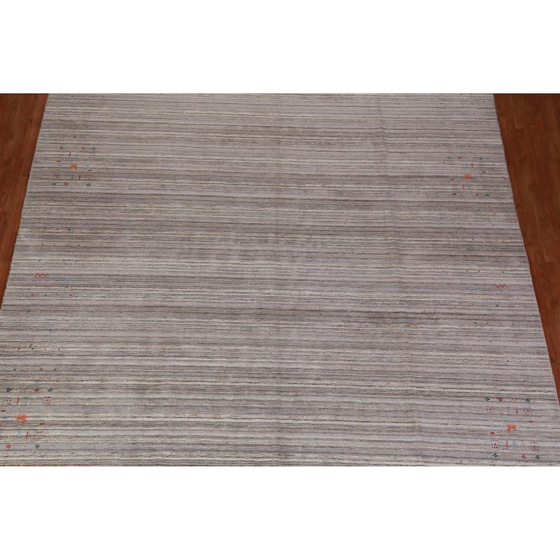 Tribal Gabbeh Indian Area Rug Handmade Grey Wool Carpet - 8'11" x 12'5"