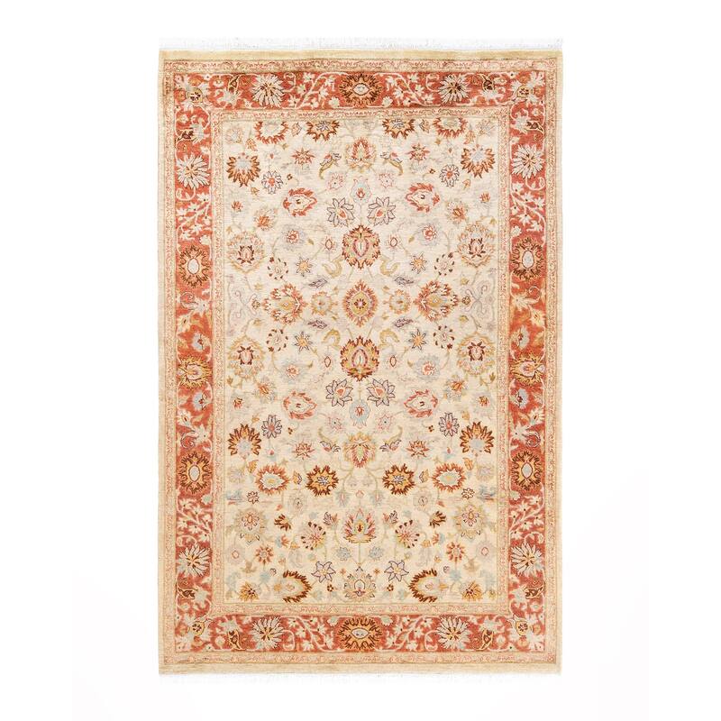 Overton Handknotted Wool Traditional Oriental Ivory Area Rug - 4' x 6' - Sand - 4' x 6'