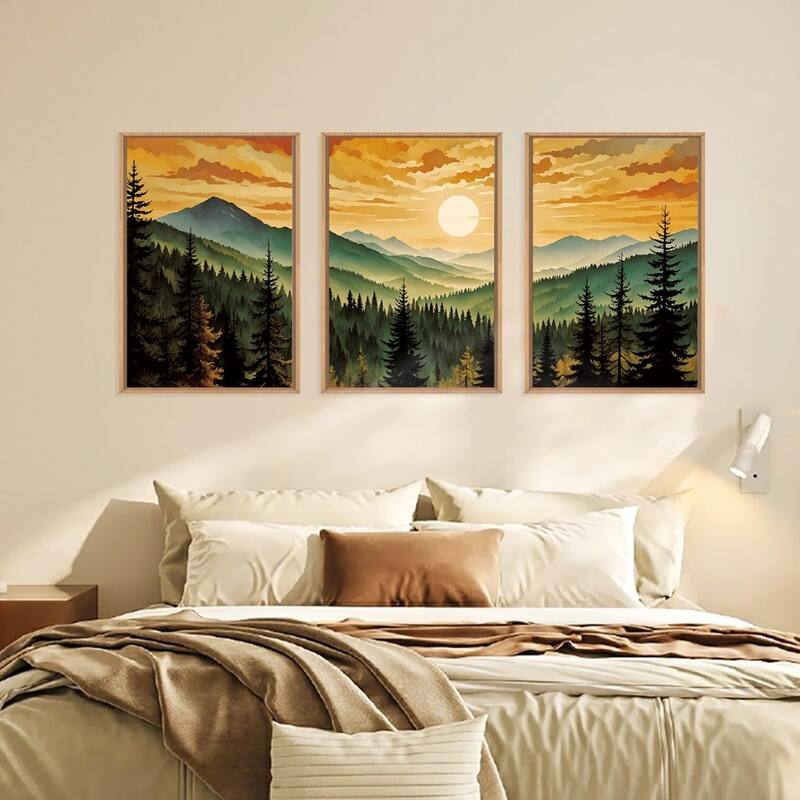 Retro Pine Tree Wall Decor,Nature Foggy Forest Wall Painting