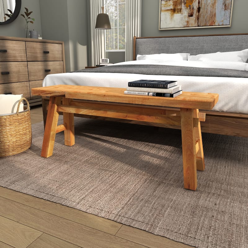 Brown Reclaimed Wood Handmade Distressed Bench with High Trestle Legs