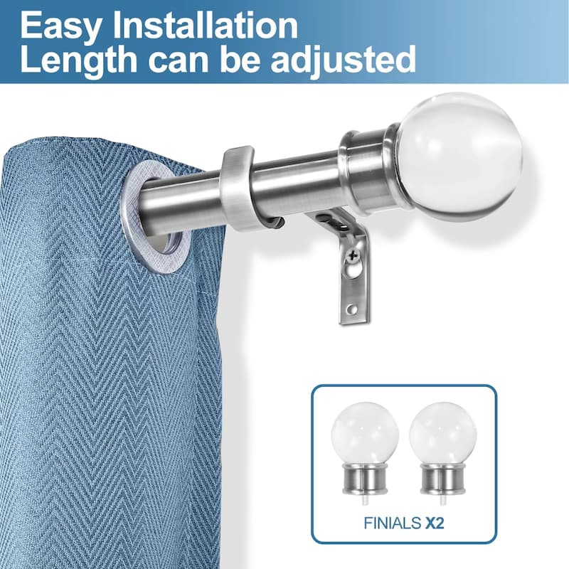 1-inch Diameter Crystal Ball Adjustable Single Drapery Curtain Rod