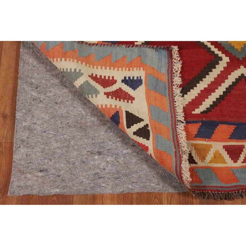 Tribal Kilim Qashqai Persian Vintage Flatweave Geometric Wool Carpet - 4'1"x 8'1"