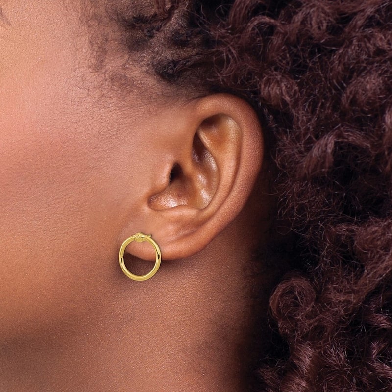 Curata 10k Yellow Gold Open Circle with Textured Bead Post Earrings - 3 Sizes