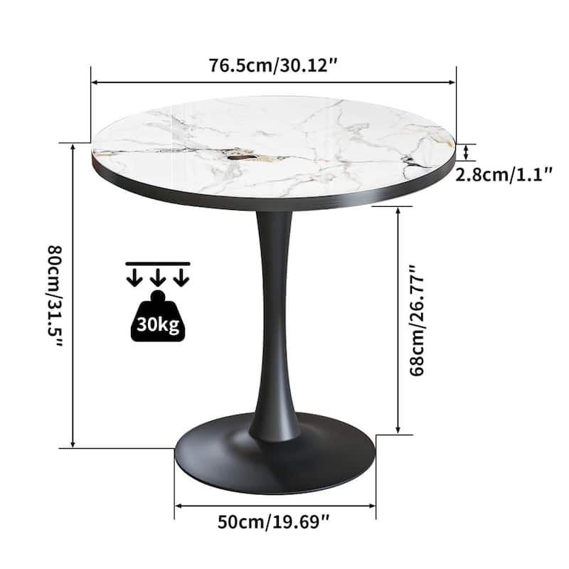 Round Kitchen Dining Table White Sintered Stone-top Larger Pedestal Base Furniture Leisure Coffee Table