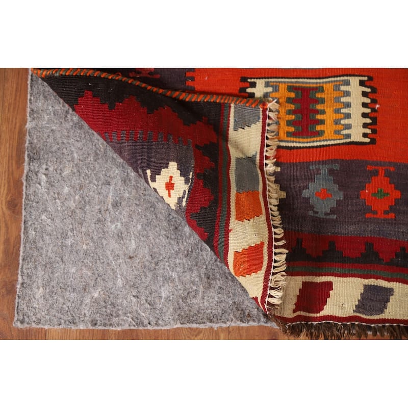 Masterpiece Flatweave Vegetable Dye Kilim Qashqai Persian Vintage Rug - 4'10"x 9'11"
