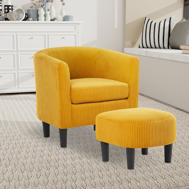 Upholstered Accent Chair,Modern Barrel Chair with Ottoman