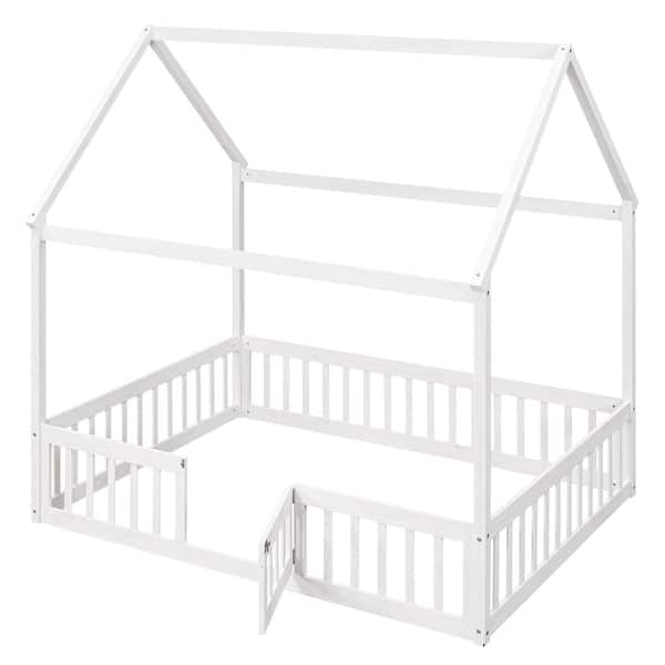 Buy I-POOK Twin Size Floor Bed With Fence And Door Platform Bed Frame With Safety Guardrails And Wood Slats Montessori Floor Bed For Girls And Boys Size L 79 5 X 41 8 X 17 5 Gray