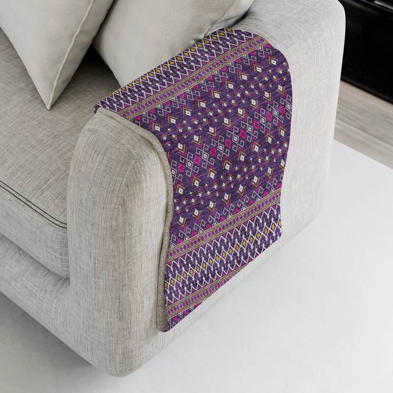 Premium Machine Washable Boho Moroccan Sherpa Throw Blanket - Purple - 4'2" x 5'10"