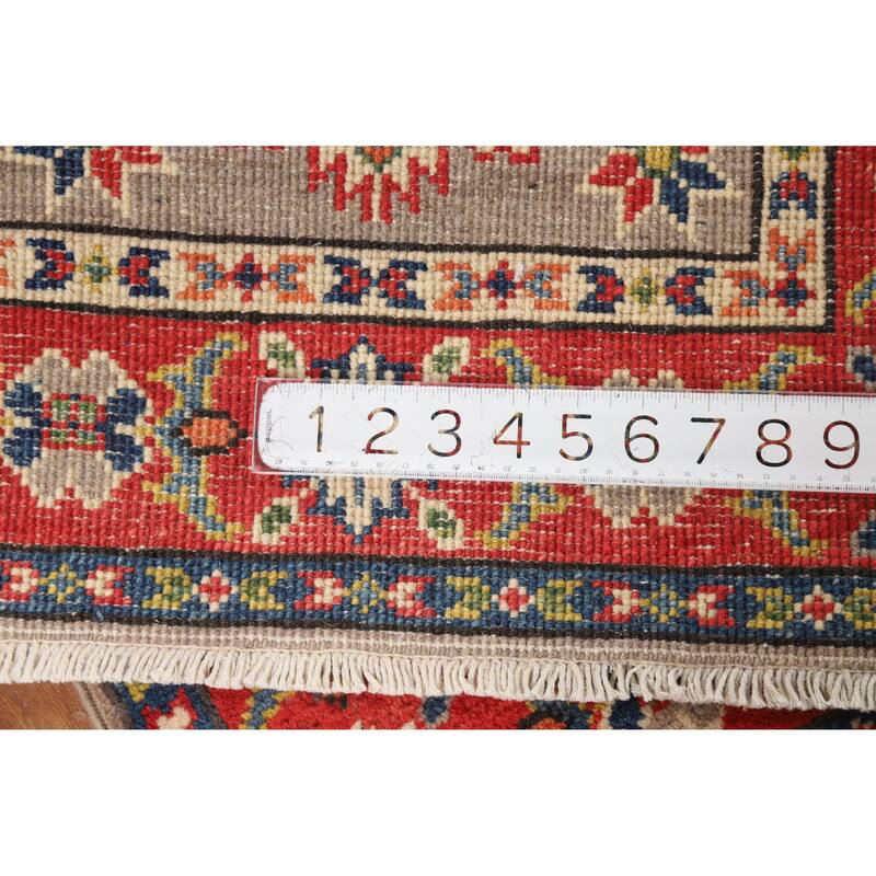 Hand Knotted Oriental 100% Wool Carpet Traditional Geometric Greys & Charcoal Kazak Area Rug - 3' 0'' X 2' 0''