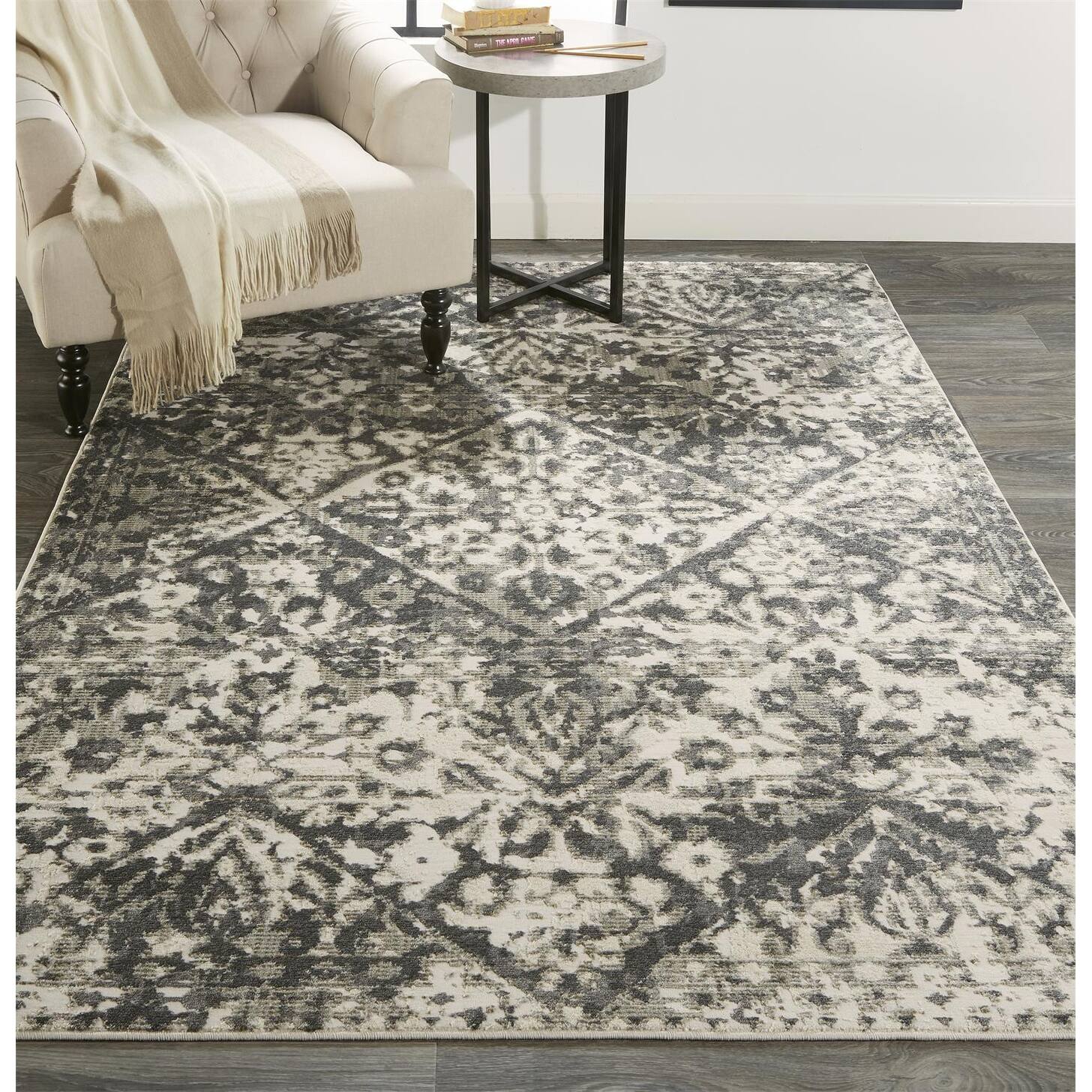 2' X 3' Gray Ivory And Silver Abstract Stain Resistant Area Rug 3'6