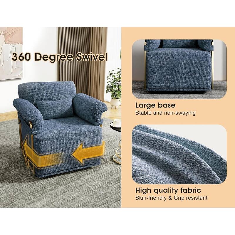 360 Degree Square Swivel Accent Sofa Chair with Gold Metal Legs
