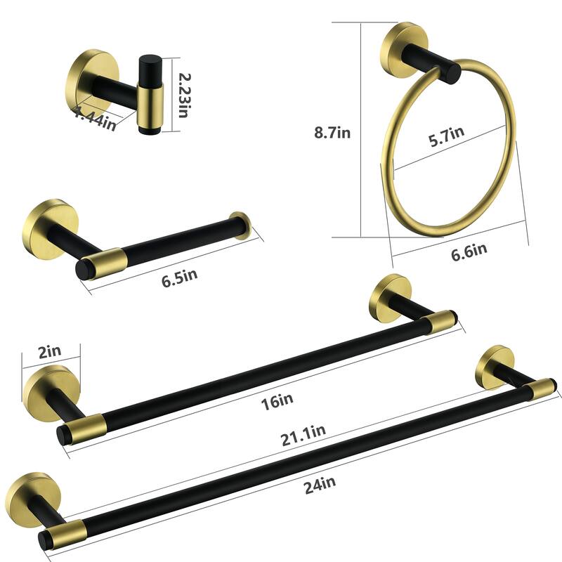 6-Piece Bath Hardware Set Towel Holder Set in Black and Gold