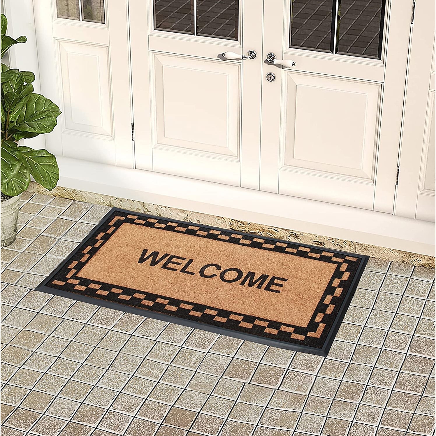 COSY HOMEER Door Mat Front Indoor Outdoor Doormat,Small Heavy Duty Rubber Outside Floor Rug for Entryway Patio Waterproof Entrance Rug,24x48,Beige 
