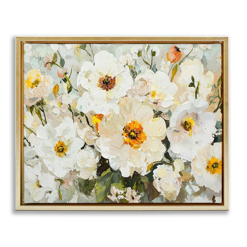 Stupell Porcelain Flowers Bundle Framed Floater Canvas Wall Art Design By Franklyn Gregory - 21 x 17 - Gold