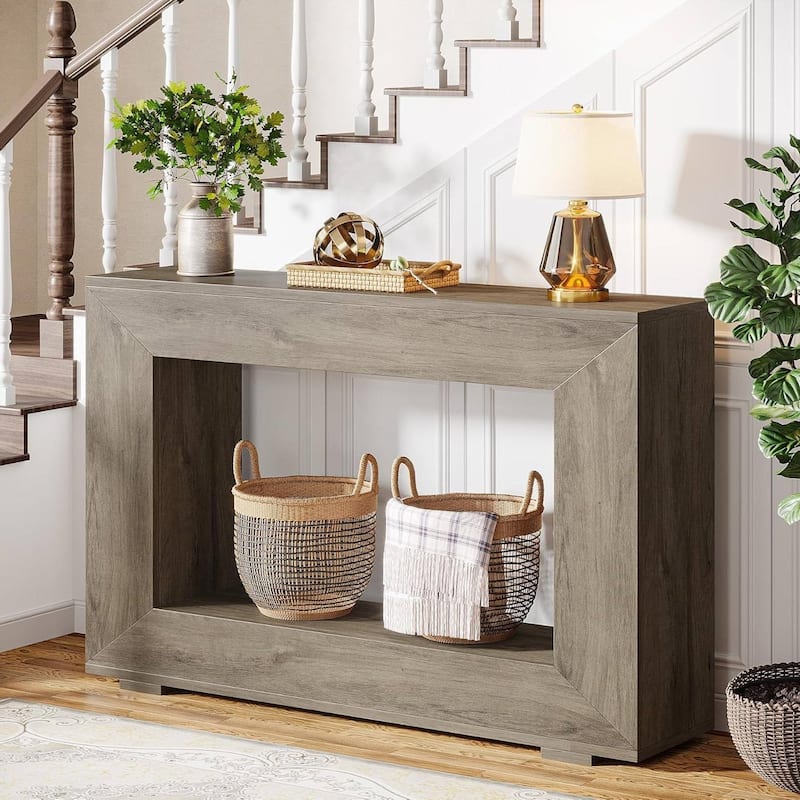 Engineered Wood Finish Console Table with Industrial Shelves - 47.24'' L x 32.87'' H x 11.81'' D