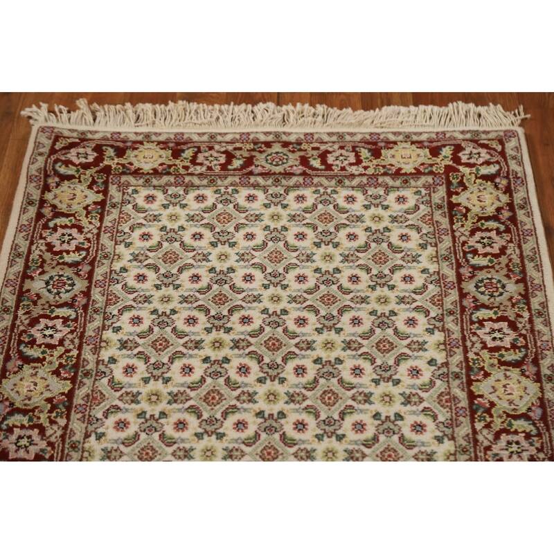 Hand Knotted Oriental 100% Wool Carpet Traditional Floral Beige & Ivories Tabriz Runner Rug - 20' 2'' X 2' 5''