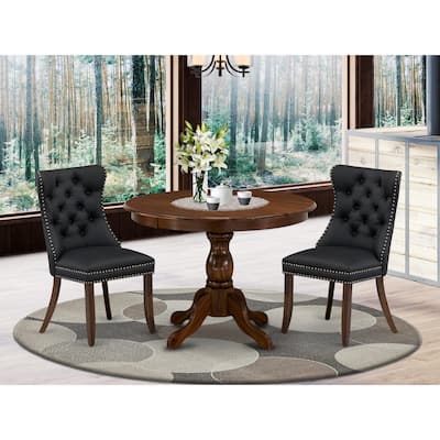 East West Furniture Dining Set Consists of a Round Kitchen Table and Parson Chairs, Antique Walnut (Pieces Options)