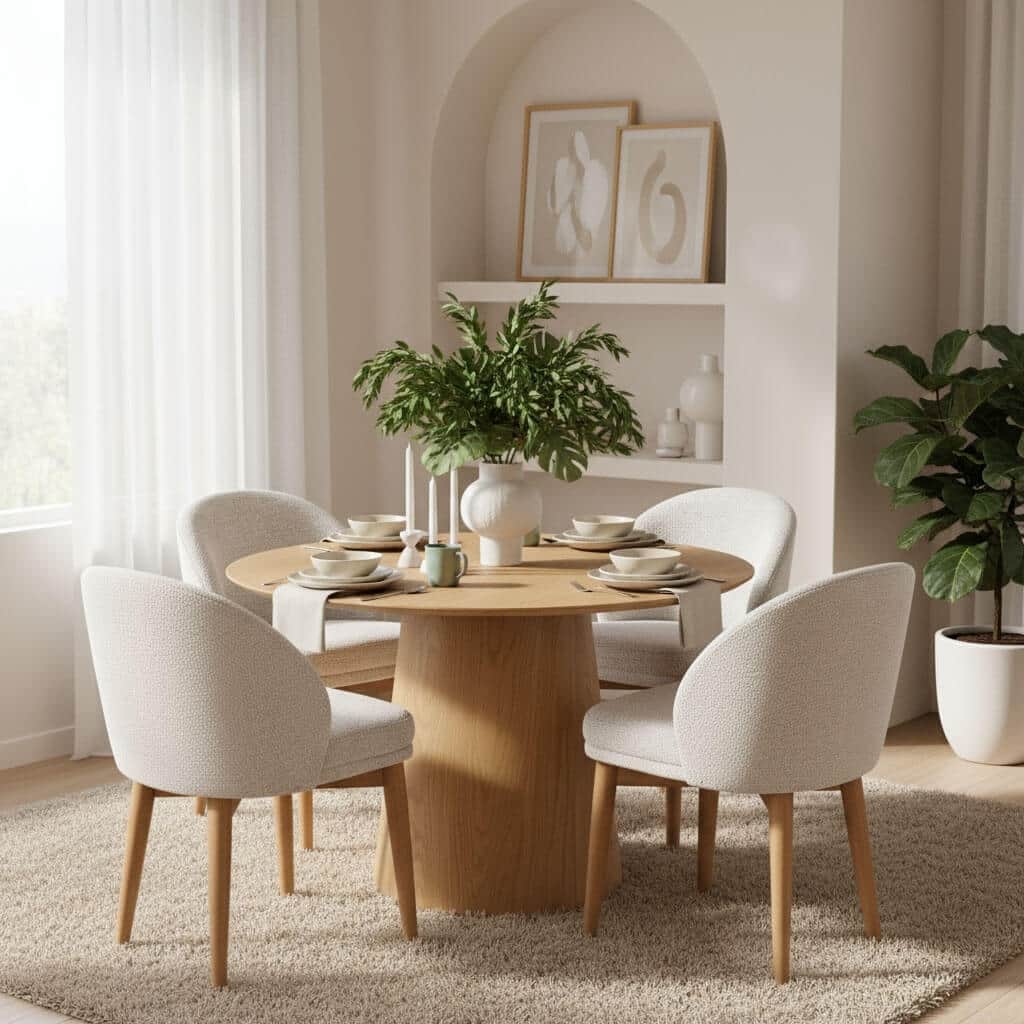 Upholstered Barrel Dining Chair With Oak Solid Wood Legs (Set of 4)