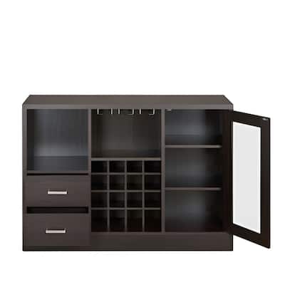47" Espresso Solid Wood Frame With Five Shelves And Two Drawers - 47" x 16" x 33"