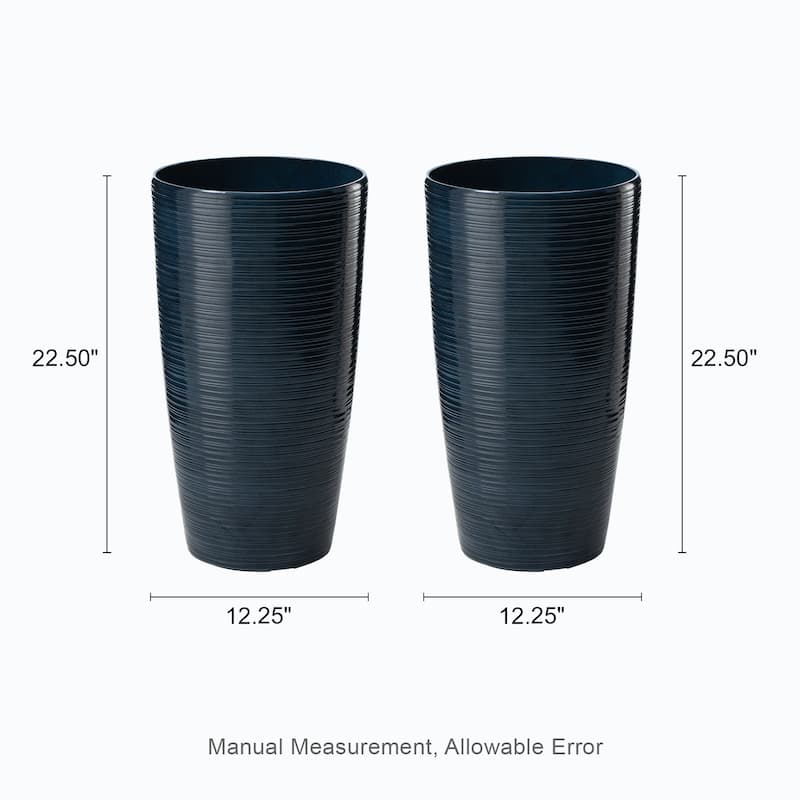 Glitzhome 22.5"H Oversized Set of 2 Turquoise Eco-Friendly Resin Stone Faux Ceramic Textured Tall Planters Porch Flowerpot