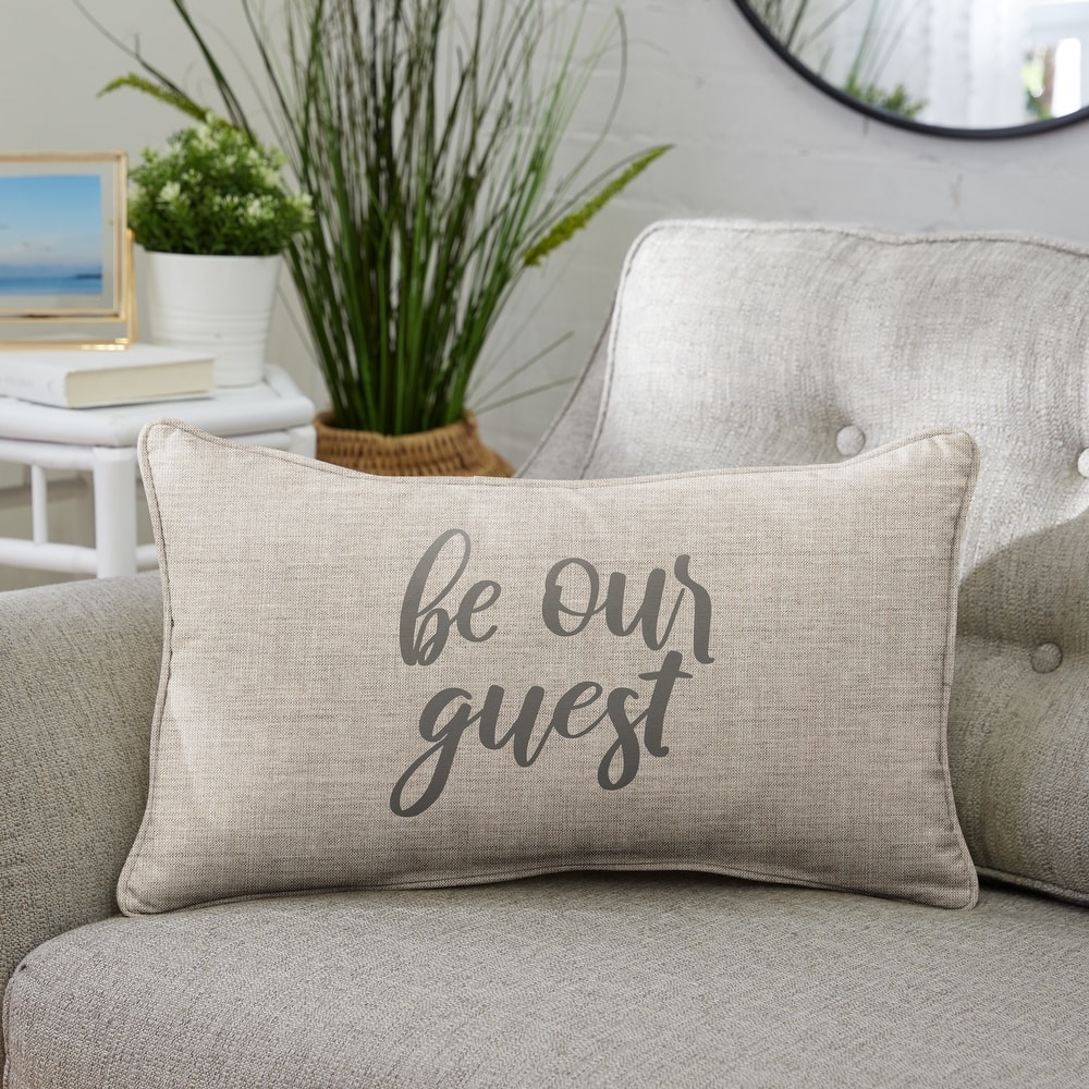 Sunbrella Canvas "Be Our Guest" Embroidered Indoor/Outdoor 13x20 Corded Lumbar Pillow (Single) - 13 in L x 20 in W