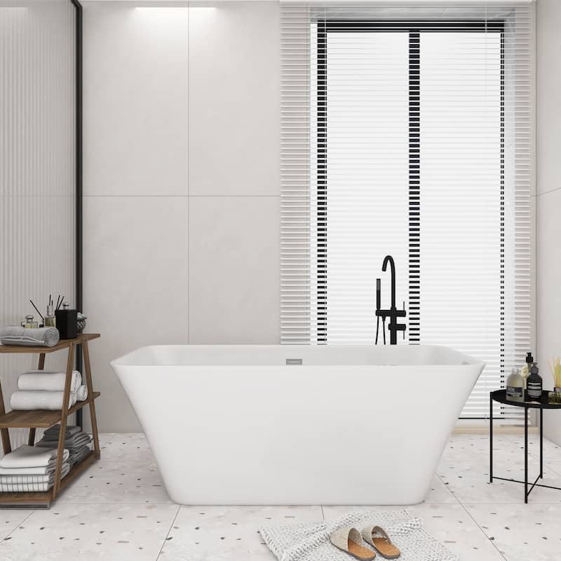 Acrylic Freestanding Flatbottom Soaking Bathtub in Glossy White