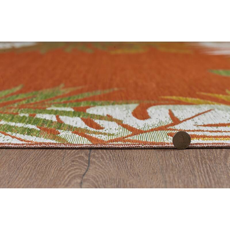 Domani Novarro Tropical Border of Palms Reversible Indoor / Outdoor Area Rug