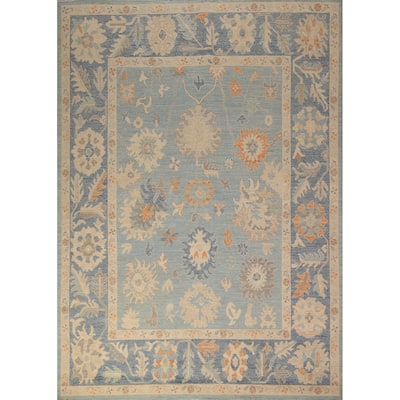 Vegetable Dye Oushak Turkish Area Rug Hand-Knotted Floral Wool Carpet - 8'0" x 9'9"