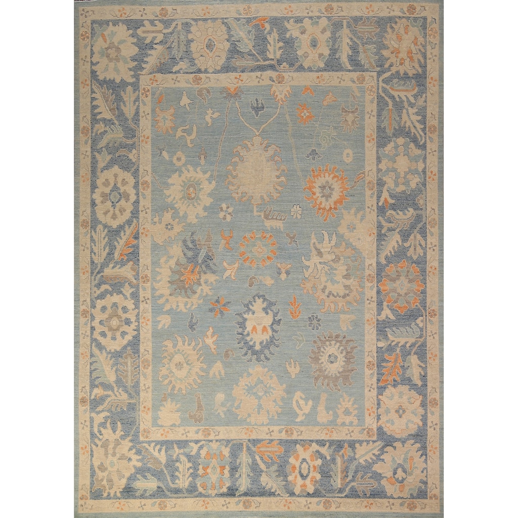 Vegetable Dye Oushak Turkish Area Rug Hand-Knotted Floral Wool Carpet - 8'0" x 9'9"