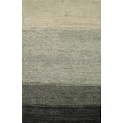 Hand Knotted Oriental 100% Wool Carpet Modern Stripe Green Gabbeh Area Rug - 7' 11'' X 7' 5''