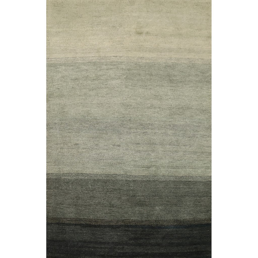 Hand Knotted Oriental 100% Wool Carpet Modern Stripe Green Gabbeh Area Rug - 7' 11'' X 7' 5''
