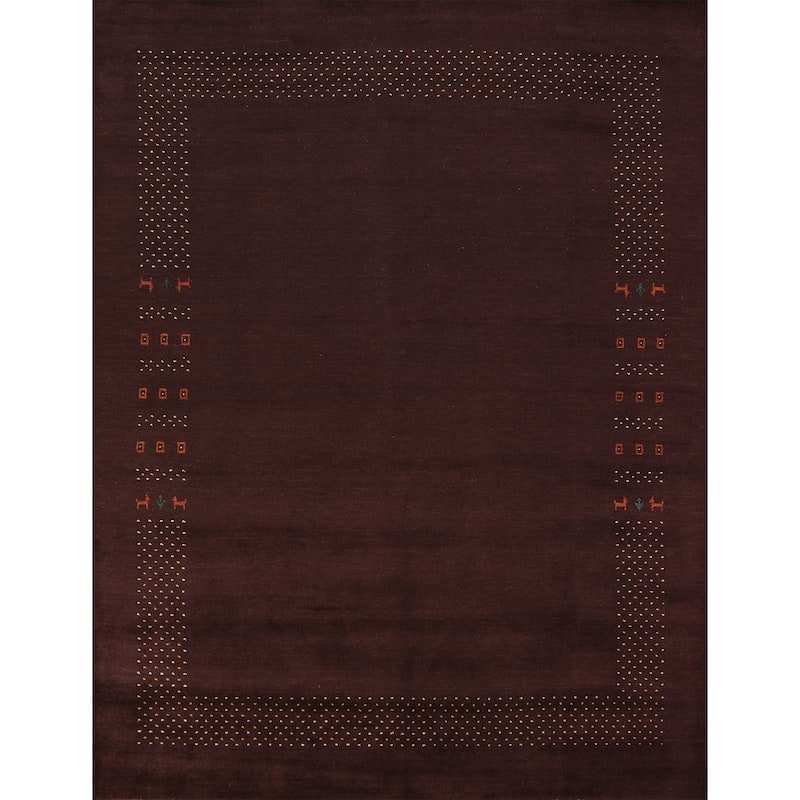 Brown Gabbeh Area Rug Handmade Oriental Wool Carpet - 8'1" x 9'8"