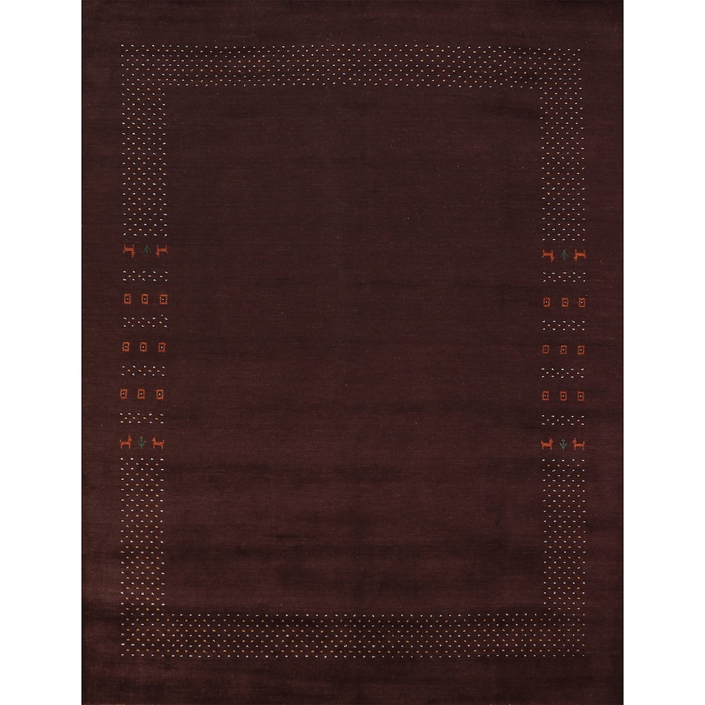 Brown Gabbeh Area Rug Handmade Oriental Wool Carpet - 8'1" x 9'8"