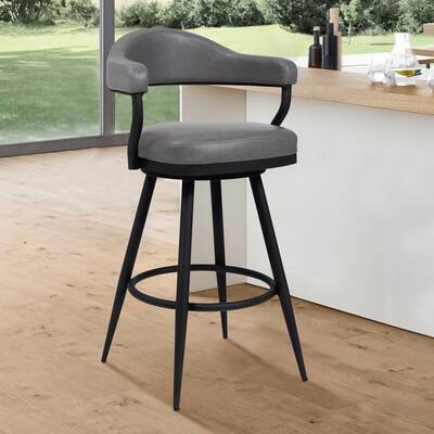 Amador Barstool in a Black Powder Coated Finish and Vintage Grey Faux Leather