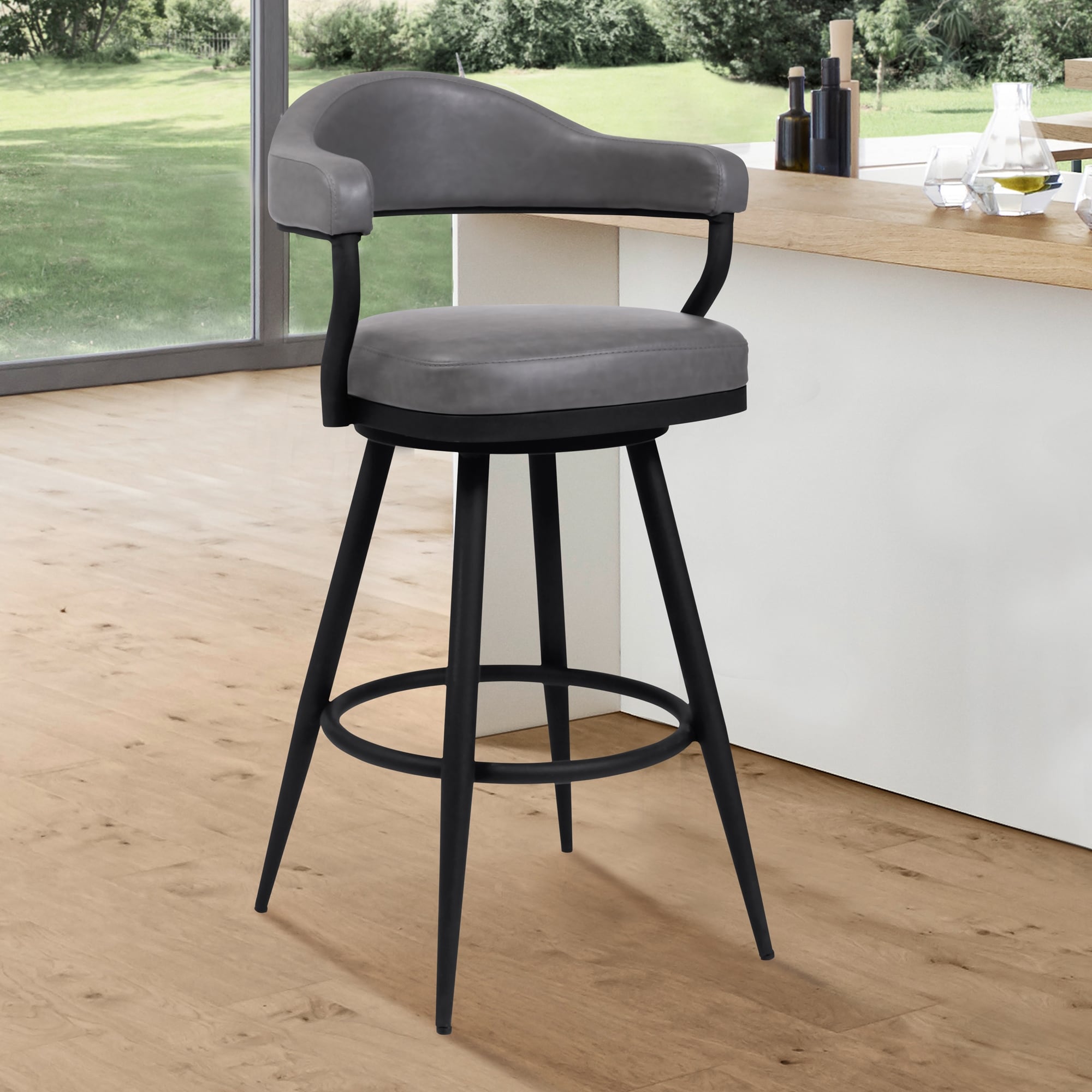 Justin Faux Leather Upholstered Bar or Counter Height Swivel Stool