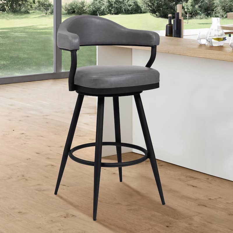 Justin Faux Leather Upholstered Bar or Counter Height Swivel Stool - Vintage Gray - Bar Height