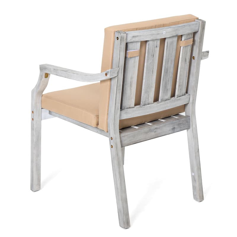 Roomfitters 6-Person Outdoor Wooden Dining Set with Umbrella Hole & Removable Cushions for Patio or Garden, Antique Gray