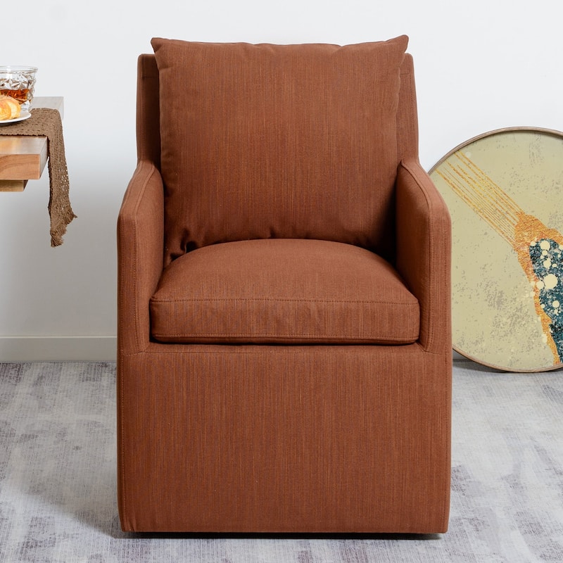 KINWELL 25" Performance Fabric Upholstered Rolling Dining Armchair