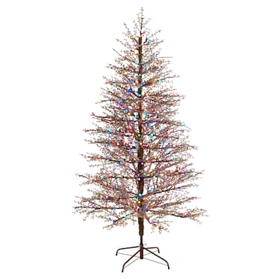7ft. Frosted Berry Twig Artificial Christmas Tree with 450 Multicolor Gum Ball LED Lights & 1192 Branches - Vibrant X-Mas Tree