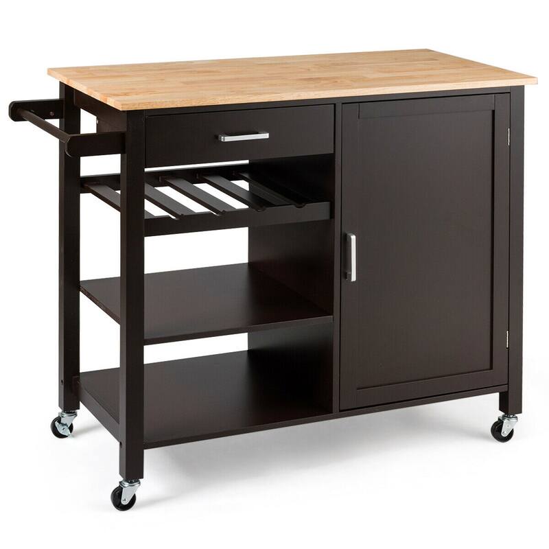 Costway 4-Tier Wood Kitchen Island Trolley Cart Storage Cabinet Brown