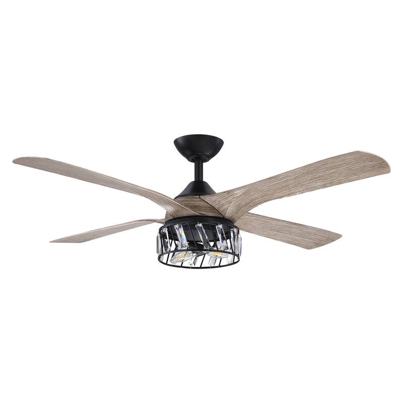 52" Industrial Black 4-Blade AC Motor Ceiling Fan with Light and Remote