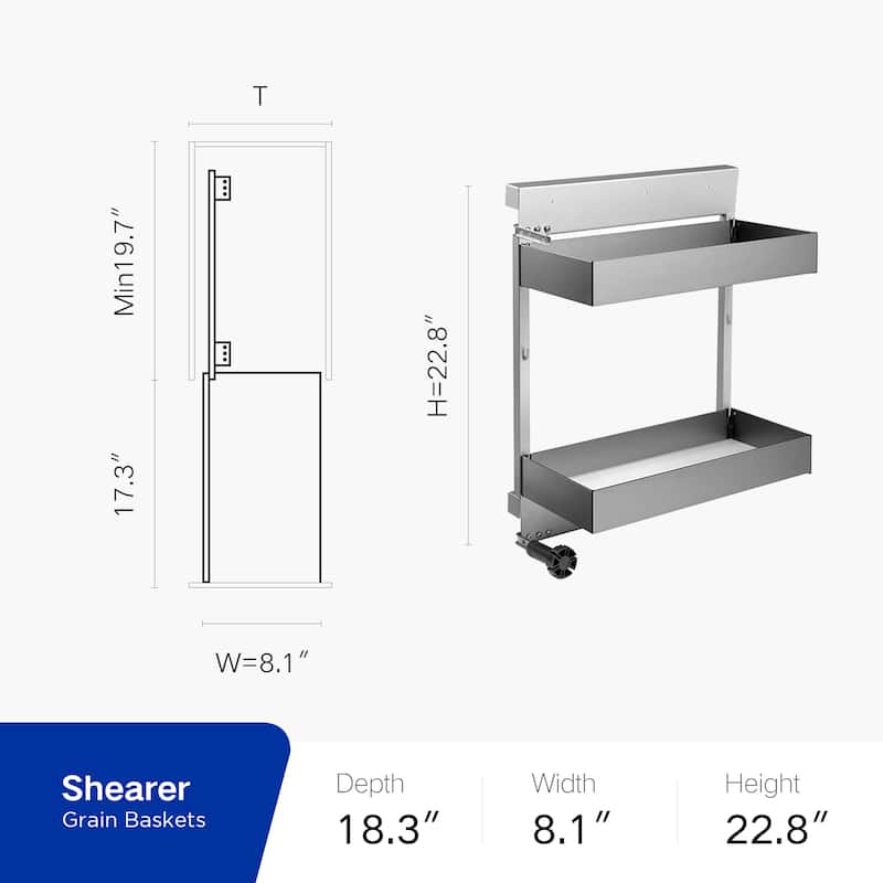 HIGOLD - Shearer 2-Tier Pull Out Spice Rack, Aluminum Storage Shelf for Narrow Cabinet