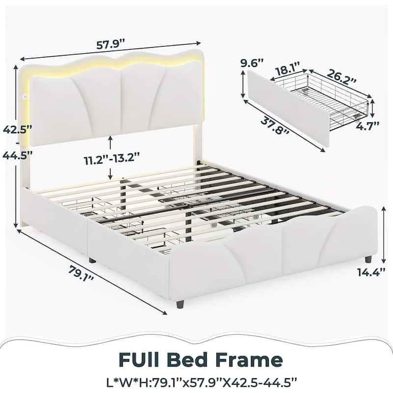 Platform Bed Frame with Flower Headboard 4 Storage Drawers