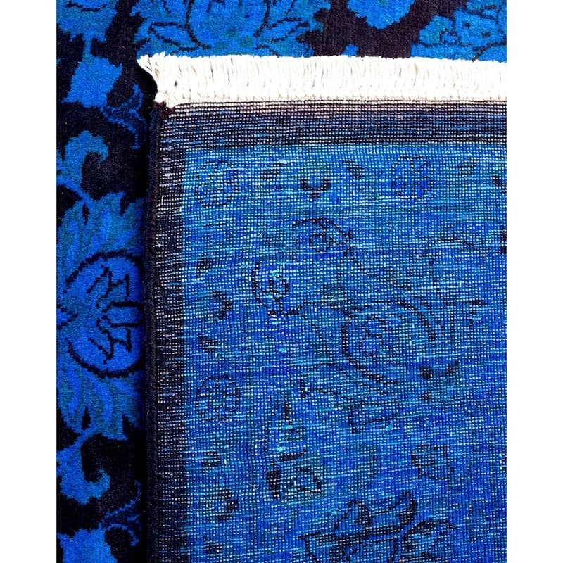 Overton Hand Knotted Wool Vintage Inspired Modern Contemporary Overdyed Blue Area Rug - 4' 2" x 6' 0"