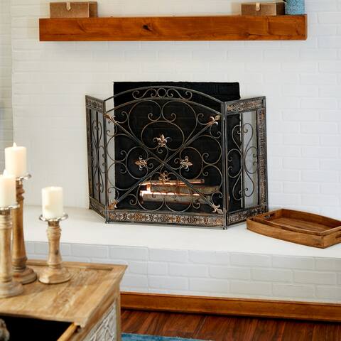 Black Iron Traditional Wood Fireplace Screen Pattern 31 x 52 x 1 - 52 x 31 - 52 x 31