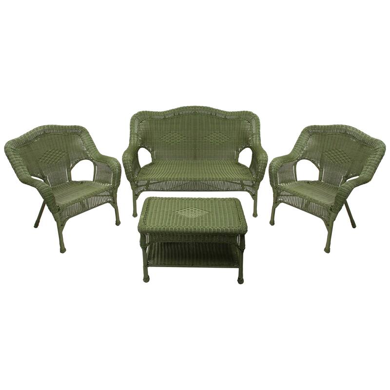 Wicker Outdoor Patio Conversation Set - Moss Green - 4pc